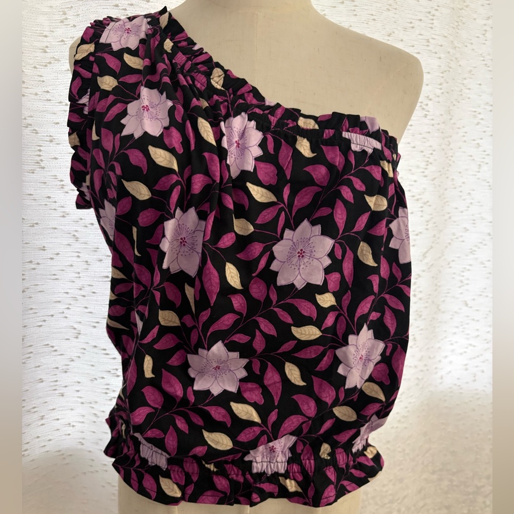Ann Taylor Purple Magenta Floral one sleeve Blouse NWT